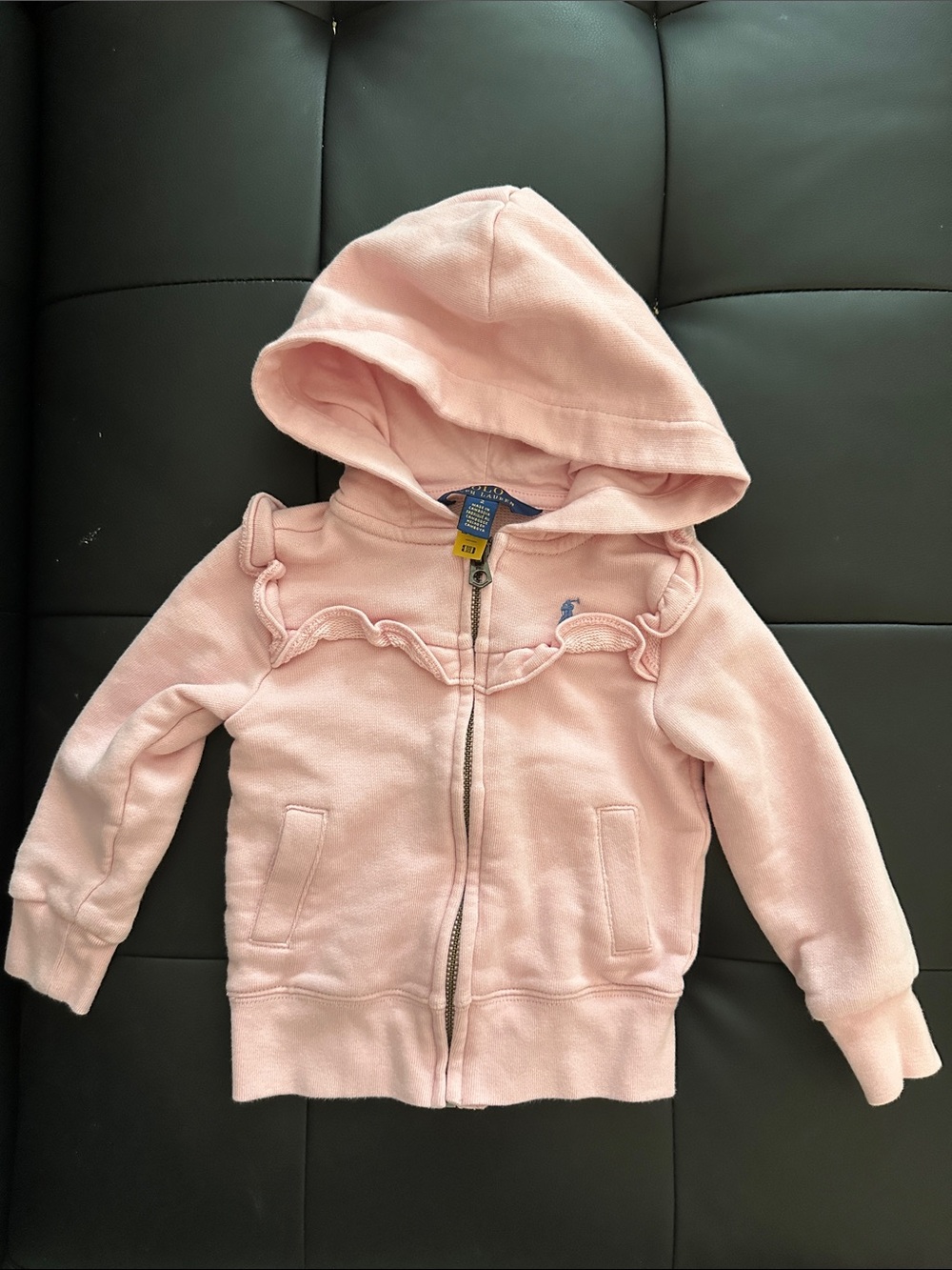 Polo by Ralph Lauren Pink Hooded Zip Ruffle Sweatshirt Kids